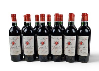 six bottles of red wine are lined up in a row