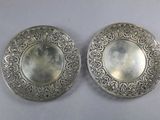 pair of antique silver plated dishes with ornate designs