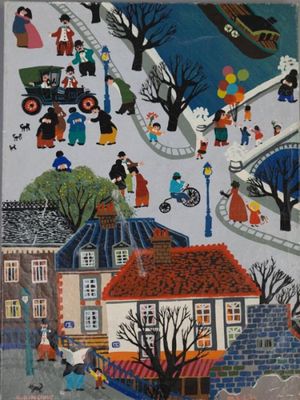 SIBINOVIC (XXe siècle) Scène de ville naïve