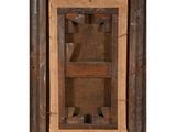 an old wooden frame with a picture of a cat in it