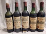 four bottles of wine are lined up on a table