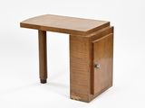 an image of a small wooden table with a drawer on it
