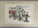 painting of a group of people standing around a table in front of a mirror