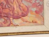 a picture of a painting of a woman in a pink dress