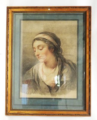 painting of a woman in a headscarf in a gold frame