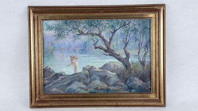 a painting on the wall of a room with a painting on it