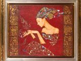 a painting of a woman holding a flower in her hand