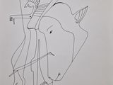 un dessin représentant un homme à cheval