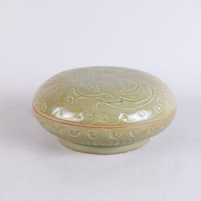 a green bowl with a lid on a white surface