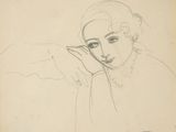 drawing of a woman holding a pair of scissors in her right hand