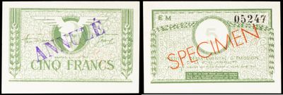 two pictures of a green and white one dollar bill with a red stamp on it