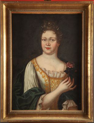 portrait of a lady holding a rose in her left hand