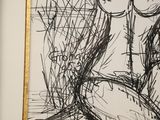 a black and white drawing of a man sitting on a toilet