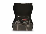 a black box with a pair of headphones inside of it