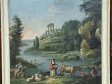 a picture of a painting of a woman with animals in a field