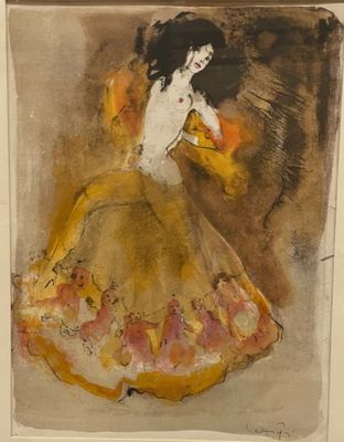 an image of a painting of a woman in a yellow dress