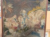 tableau représentant un homme à cheval, posé sur un chevalet devant un tableau