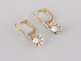 a pair of gold and diamond earrings on a white background