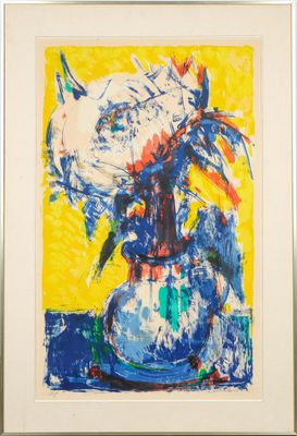 Bernard LORJOU (1908-1986) Bouquet sur fond jaune Lithograph…