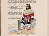 an open book with a drawing of a man in a sweater
