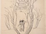 drawing of a man and a woman standing in front of a tree