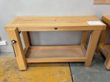 pair of wooden end tables with drawers on top of them