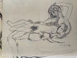 a drawing of a naked man sitting on a chair