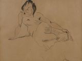 l'image d'un dessin d'une femme assise sur le sol
