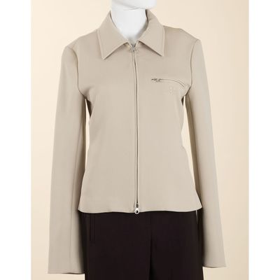 COURRÈGES, Veste brodée en twill coloris "Sand" Logo "Courrè…