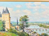 painting of a view of a city with a river and a bridge