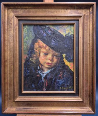 Portrait d'une jeune fille portant un chapeau noir, par [auteur]