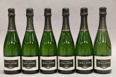 six bouteilles de champagne sont alignées