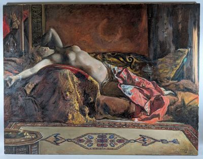 un tableau représentant un homme nu allongé sur un lit