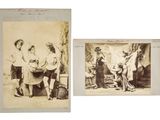 two old black and white photos of a group of people