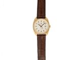 une image d'une montre-bracelet avec un bracelet en cuir marron