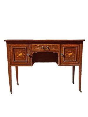 a wooden desk with two drawers and two drawers on each side