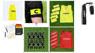 un collage composé de différents objets, parmi lesquels un t-shirt jaune, un t-shirt rouge et un sac noir
