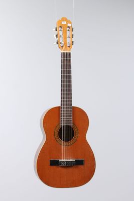 an image of a guitar hanging from a string on a wall