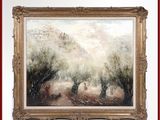 une image d'un tableau représentant un paysage avec des arbres au premier plan