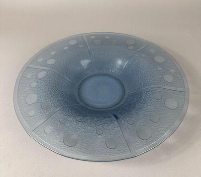 a blue bowl on a table with a white background