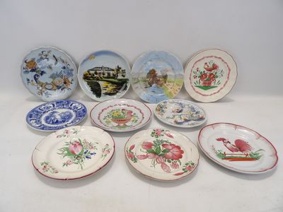 Lot de 10 assiettes décoratives en faïence polychrome décor …