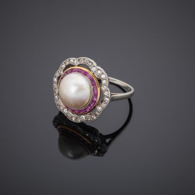 a pearl and diamond ring
