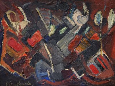 painting of a painting of a man with a knife and spoons