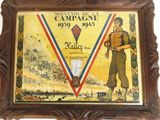 painting of a boy scout holding a rifle in a wooden frame
