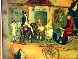 a painting of a horse drawn carriage with people on it