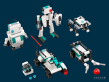 four lego robots that are sitting next to each other