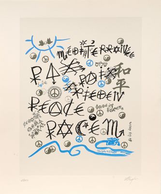 une image représentant un dessin en bleu et noir composé de différents mots