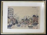 a picture of a painting of boats in a harbor