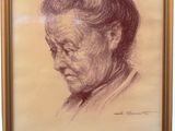 an image of a drawing of a woman with a bun in her hair
