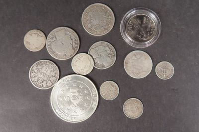 Lot de pièces en argent : 5 écu 1987, quarter dollar Florida…